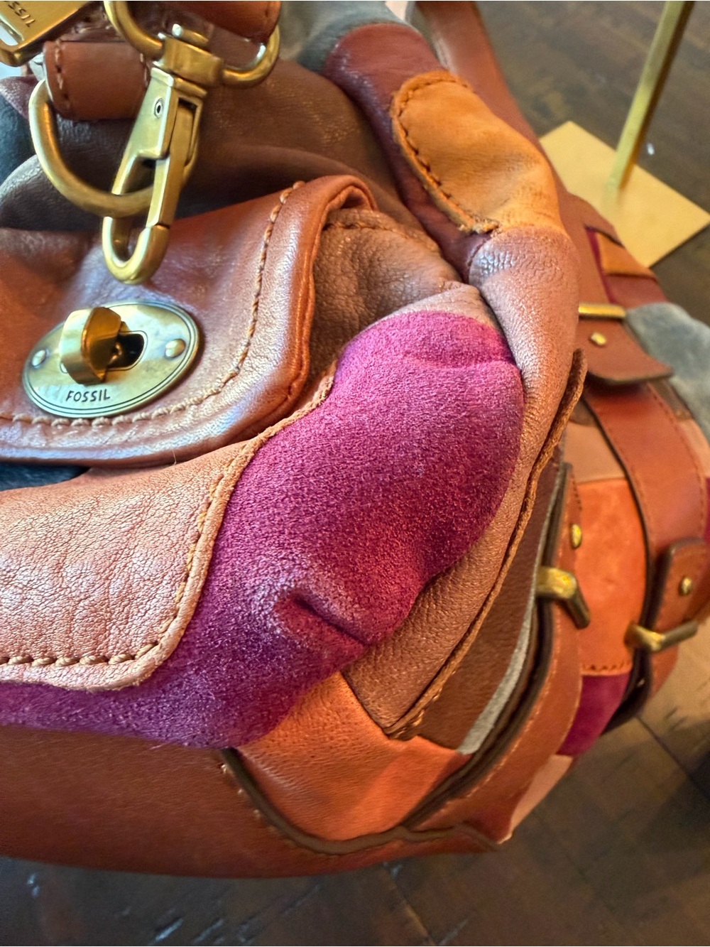 Fossil Mason Patchwork Leather Satchel - Y2K vintage bohemian patchwork fall - Picture 9 of 15